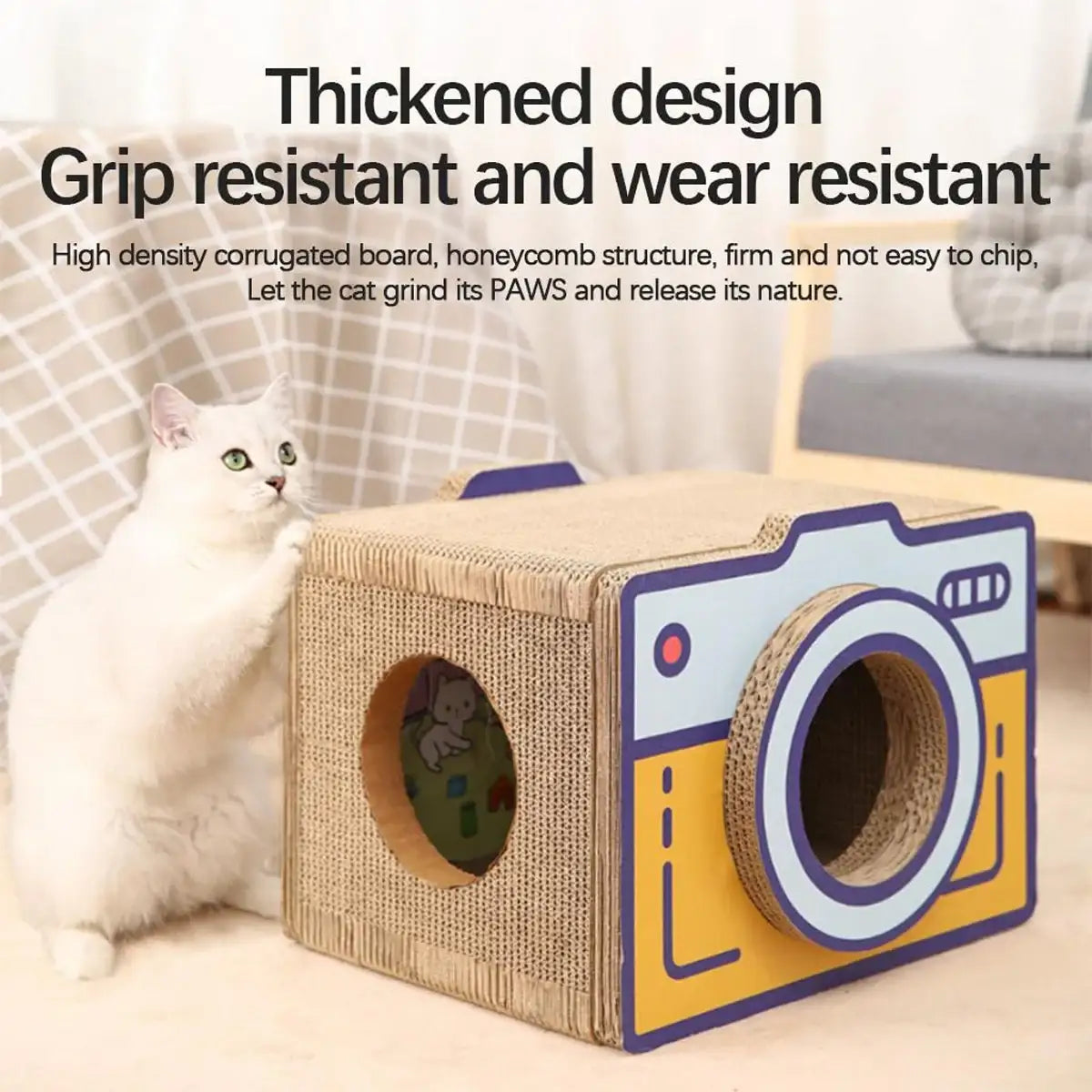Retro Camera Style Cat Scratcher House