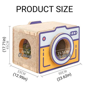 Retro Camera Style Cat Scratcher House