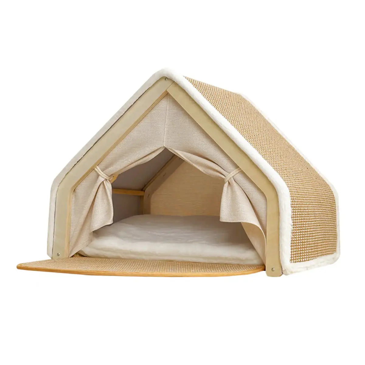 Sisal Cat House with Scratching Roof and Foldable Floor Mat