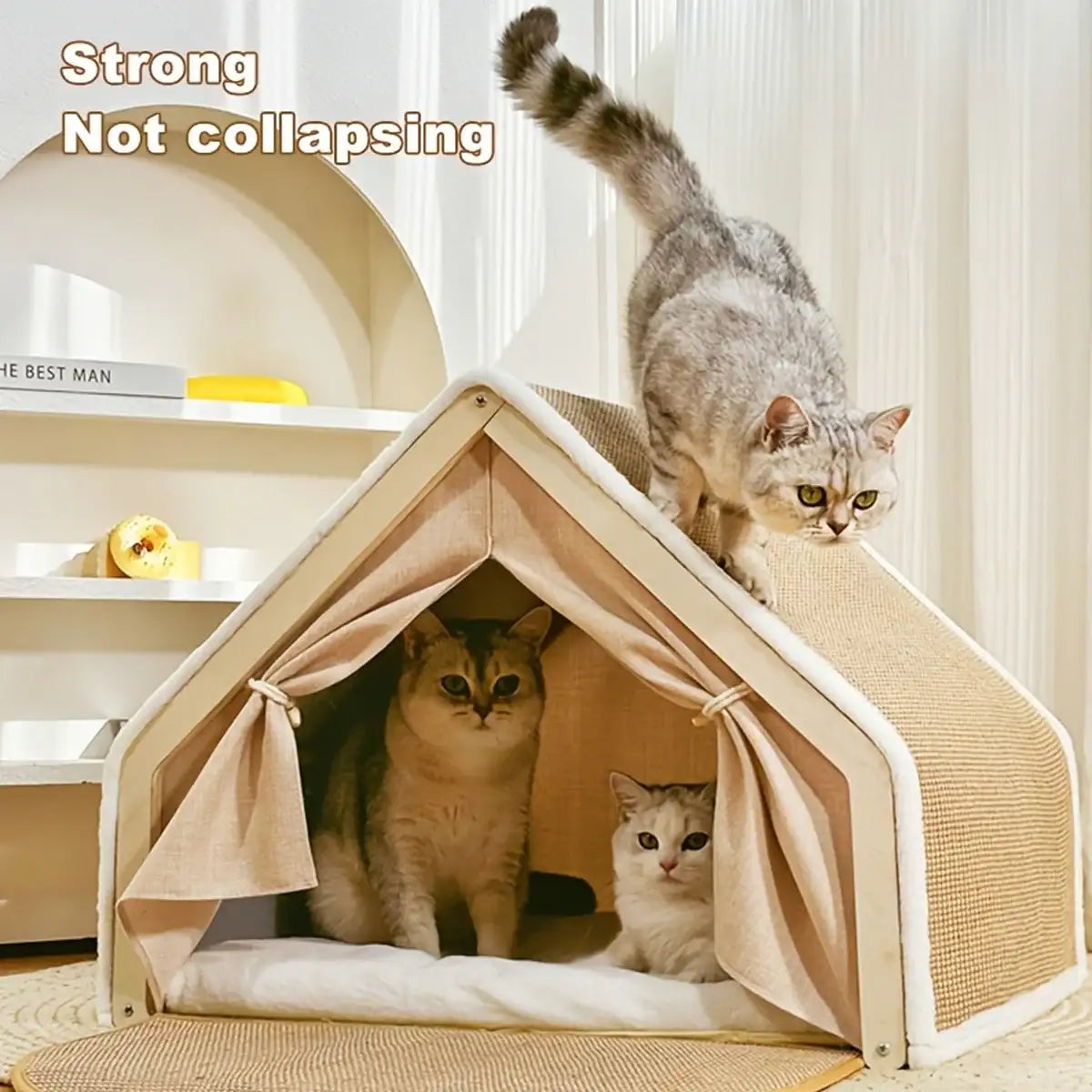 Sisal Cat House with Scratching Roof and Foldable Floor Mat