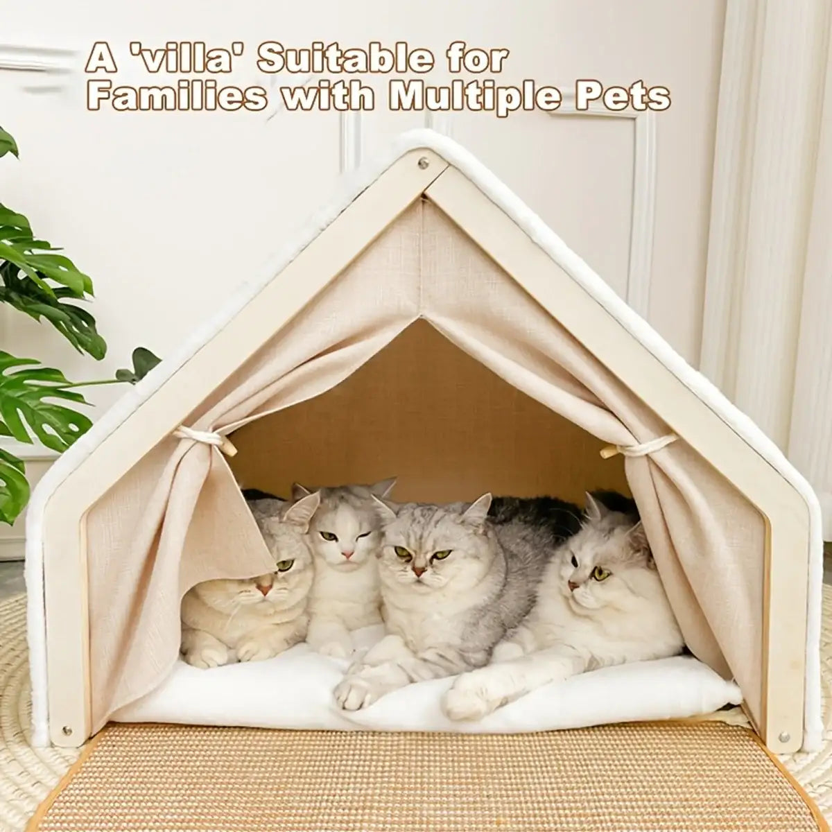 Sisal Cat House with Scratching Roof and Foldable Floor Mat