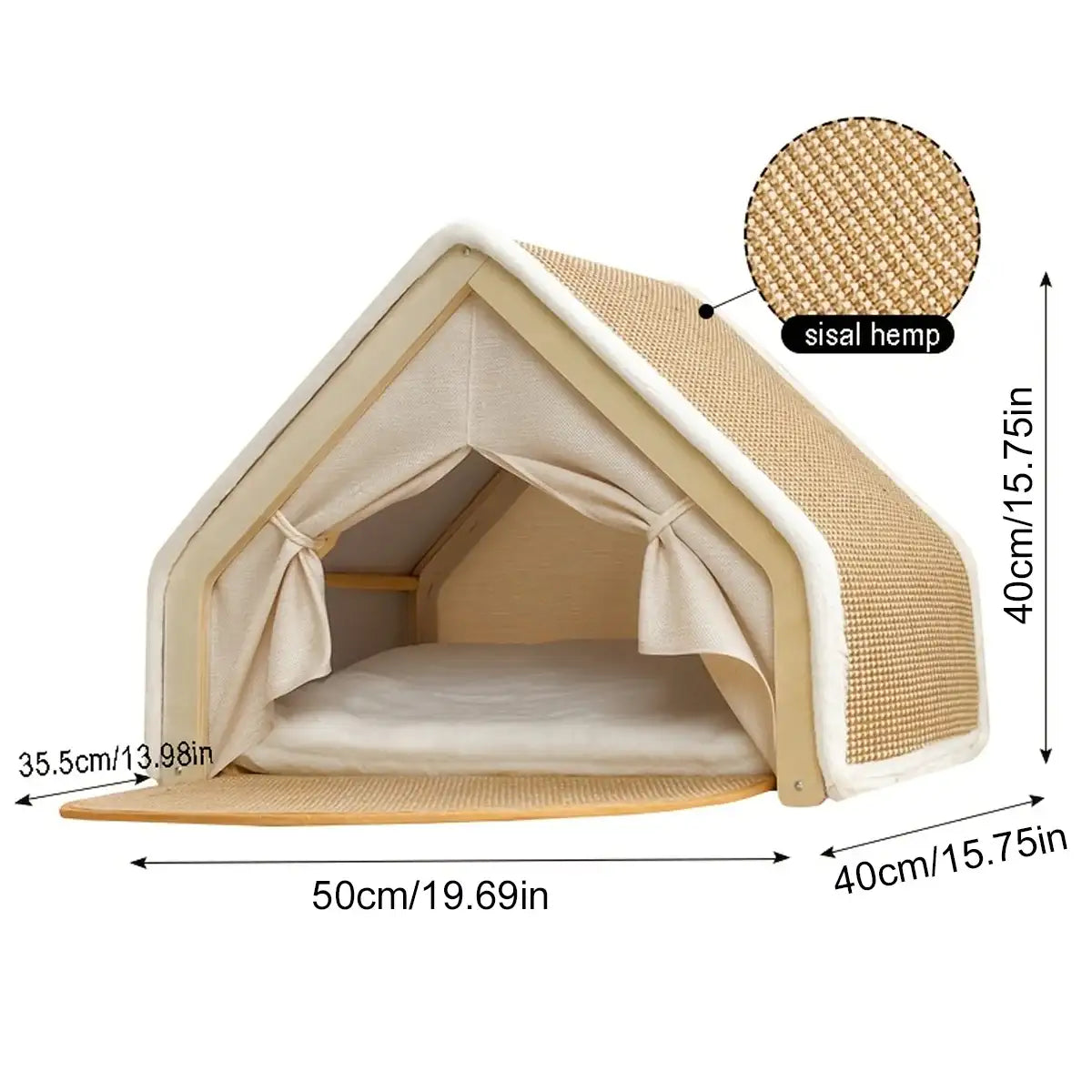 Sisal Cat House with Scratching Roof and Foldable Floor Mat