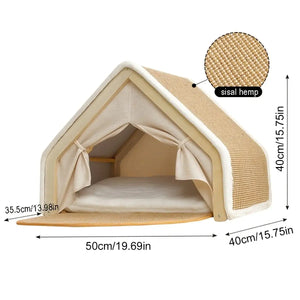 Sisal Cat House with Scratching Roof and Foldable Floor Mat