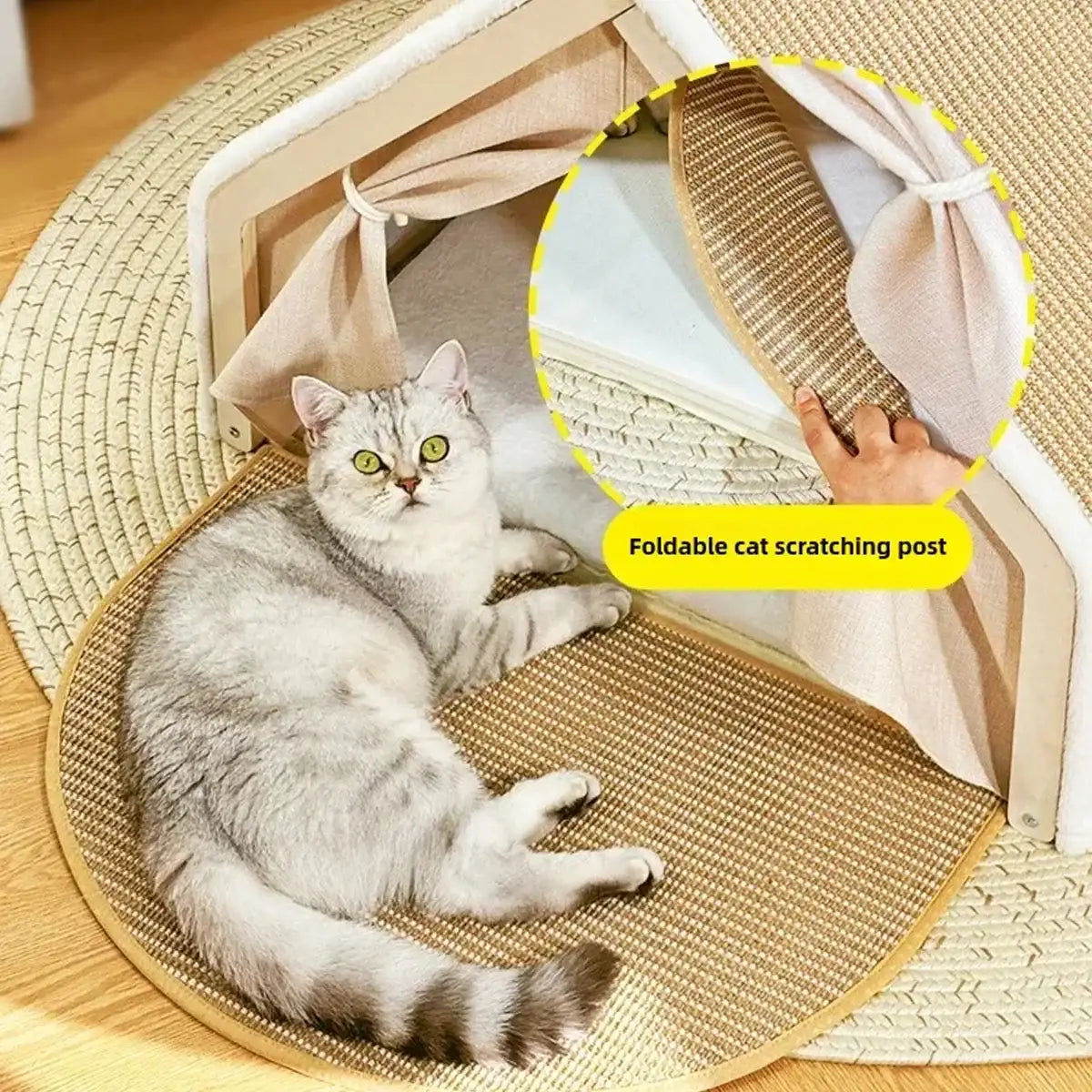 Sisal Cat House with Scratching Roof and Foldable Floor Mat