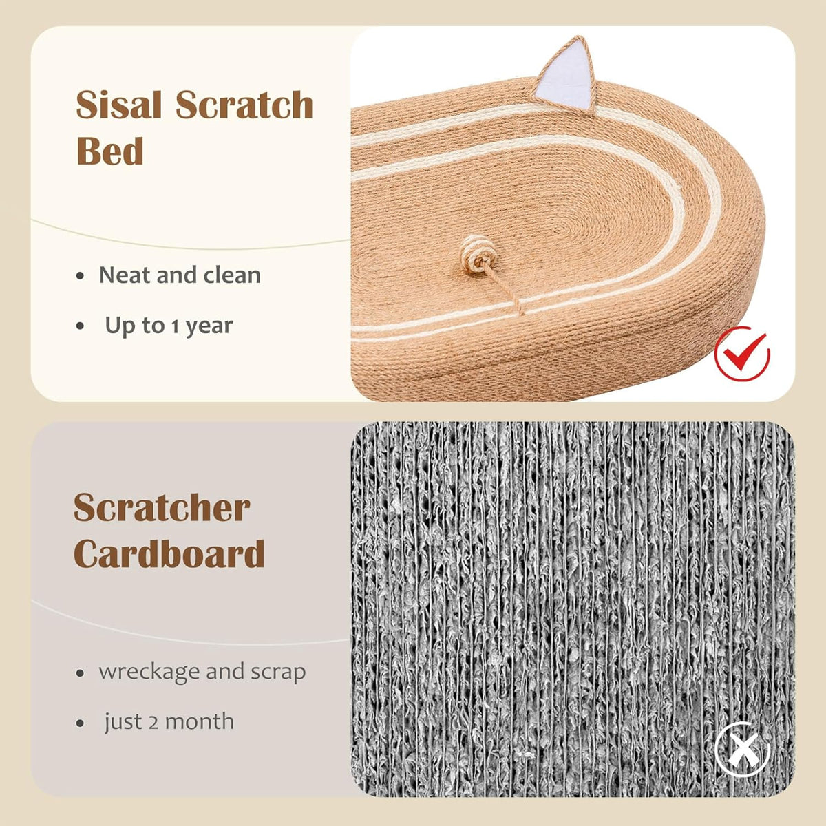 Oval Sisal Cat Scratching Bed with Ball Toy and Ears Design