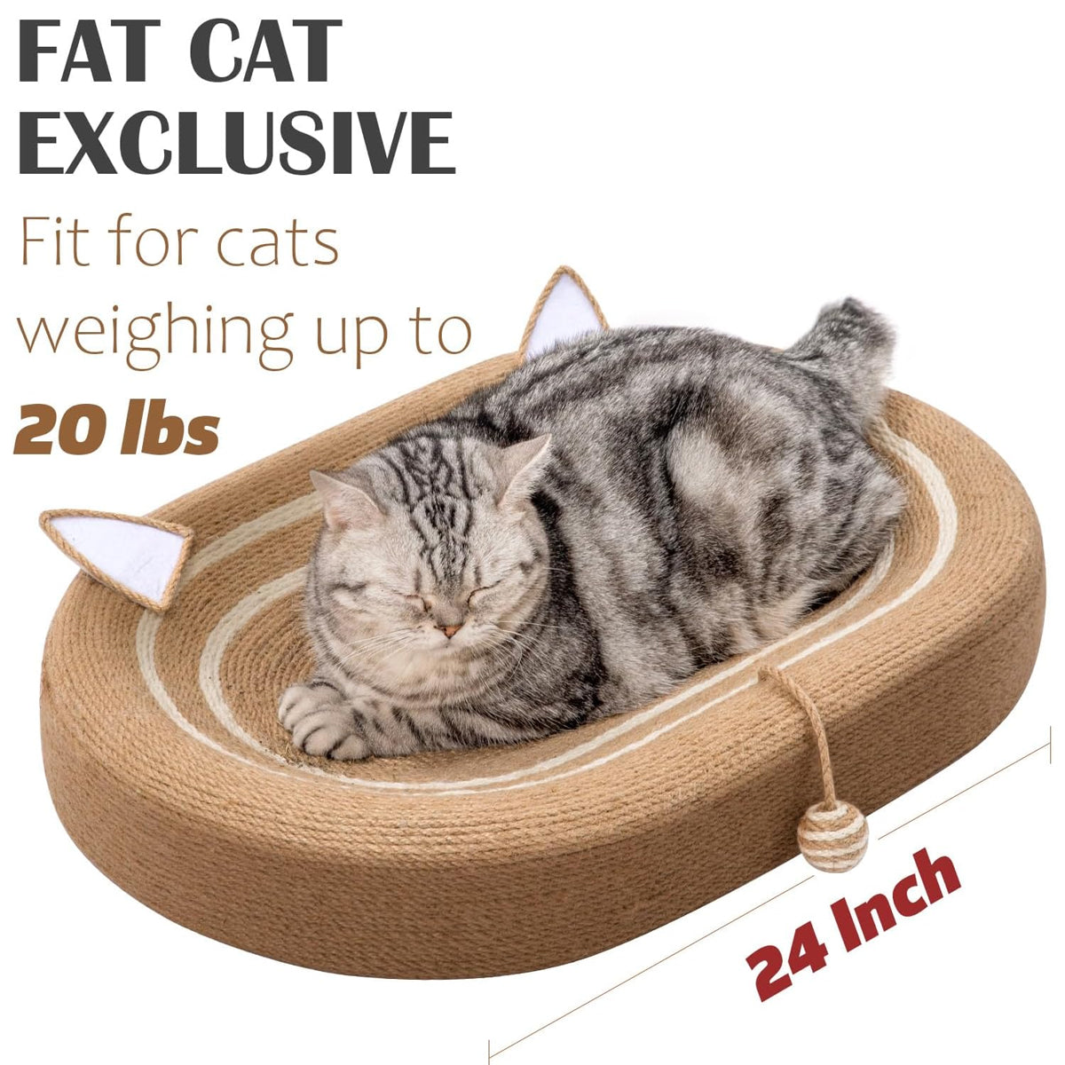 Oval Sisal Cat Scratching Bed with Ball Toy and Ears Design