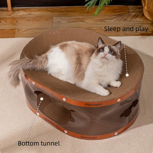 2-In-1 Cat Tunnel Bed With Scratcher Board