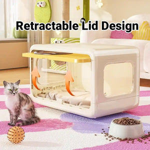 Semi-Enclosed Pet Nest Foldable Cat House With Retractable Lid