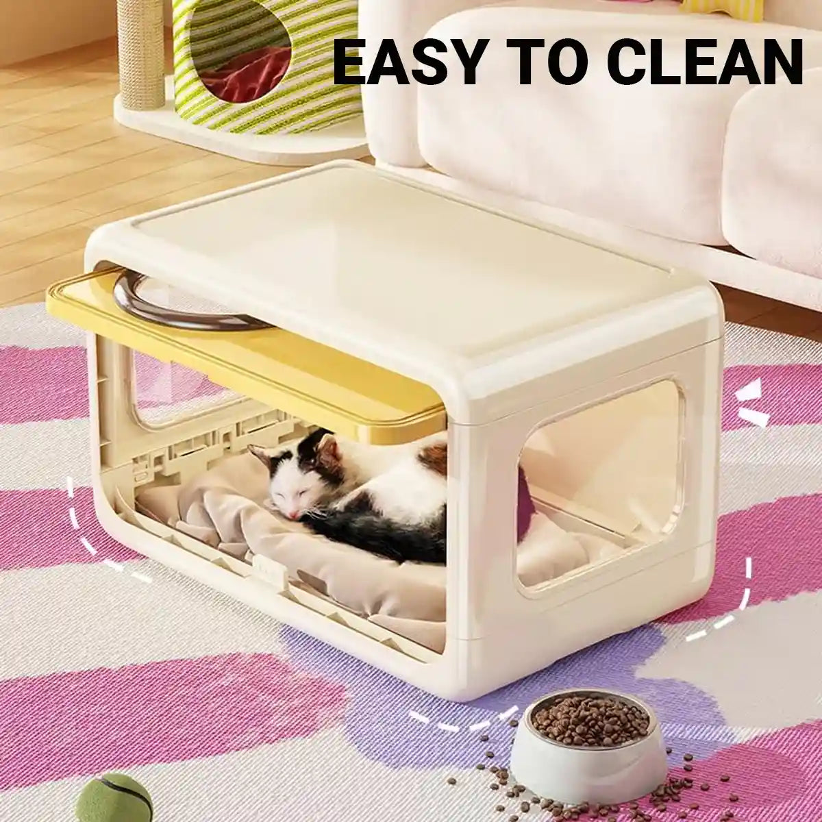 Semi-Enclosed Pet Nest Foldable Cat House With Retractable Lid