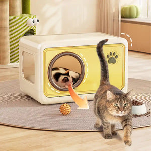 Semi-Enclosed Pet Nest Foldable Cat House With Retractable Lid