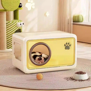 Semi-Enclosed Pet Nest Foldable Cat House With Retractable Lid