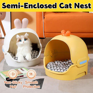 Semi-Enclosed Cat Bed With Cushion Duck Or Rabbit Design