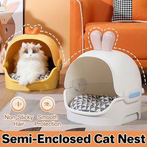 Semi-Enclosed Cat Bed With Cushion Duck Or Rabbit Design