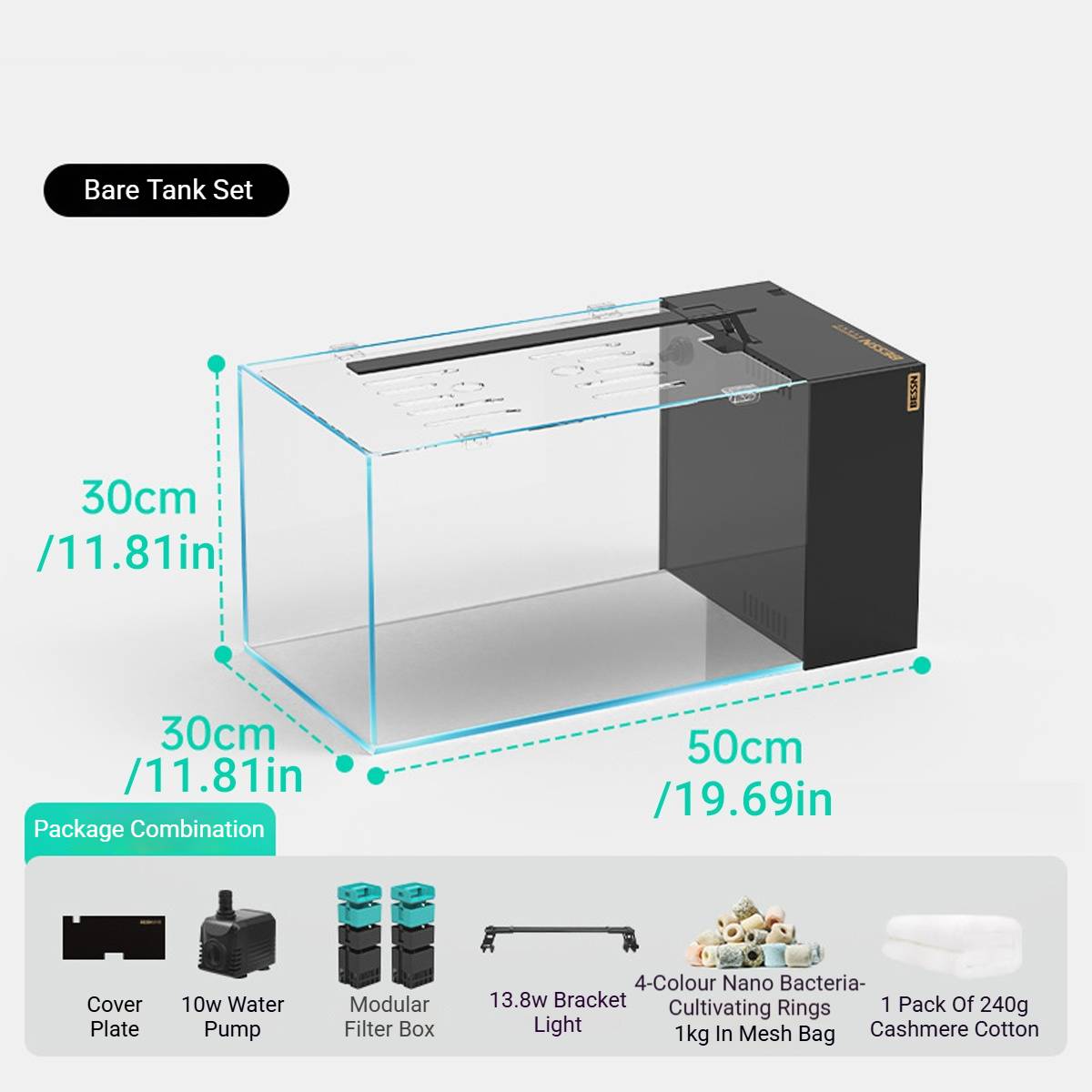 Side Filter Fish Tank - BESSN 50x30 New Generation Aquarium Set