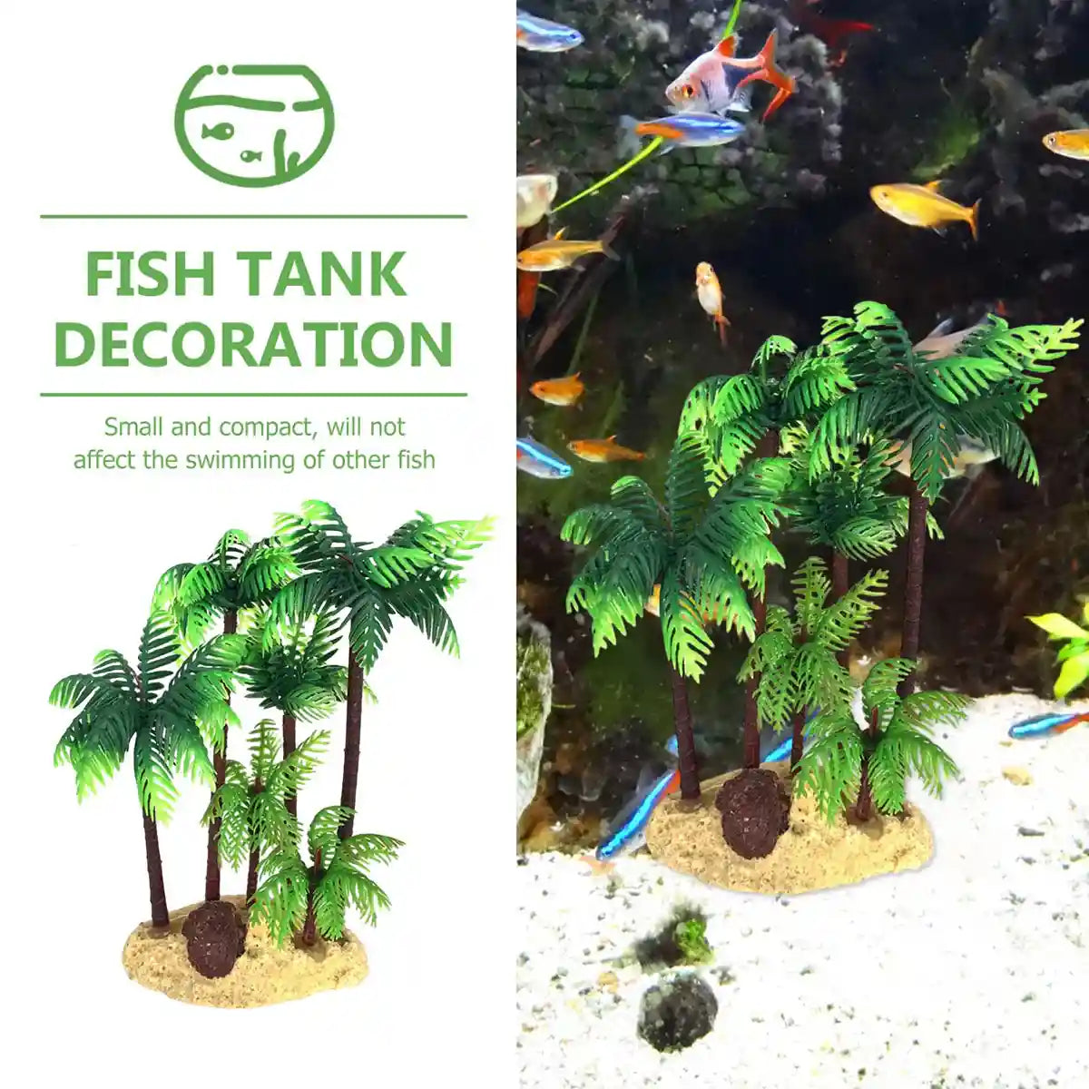 Fish Tank Plastic Coconut Tree Decoration Tropical Aquarium Ornament