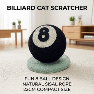 Black 8 Ball Sisal Cat Scratcher Toy Stand