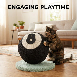 Black 8 Ball Sisal Cat Scratcher Toy Stand
