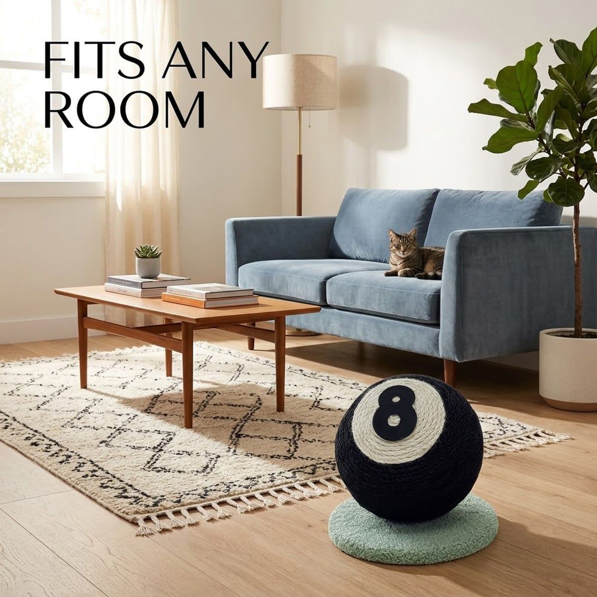 Black 8 Ball Sisal Cat Scratcher Toy Stand