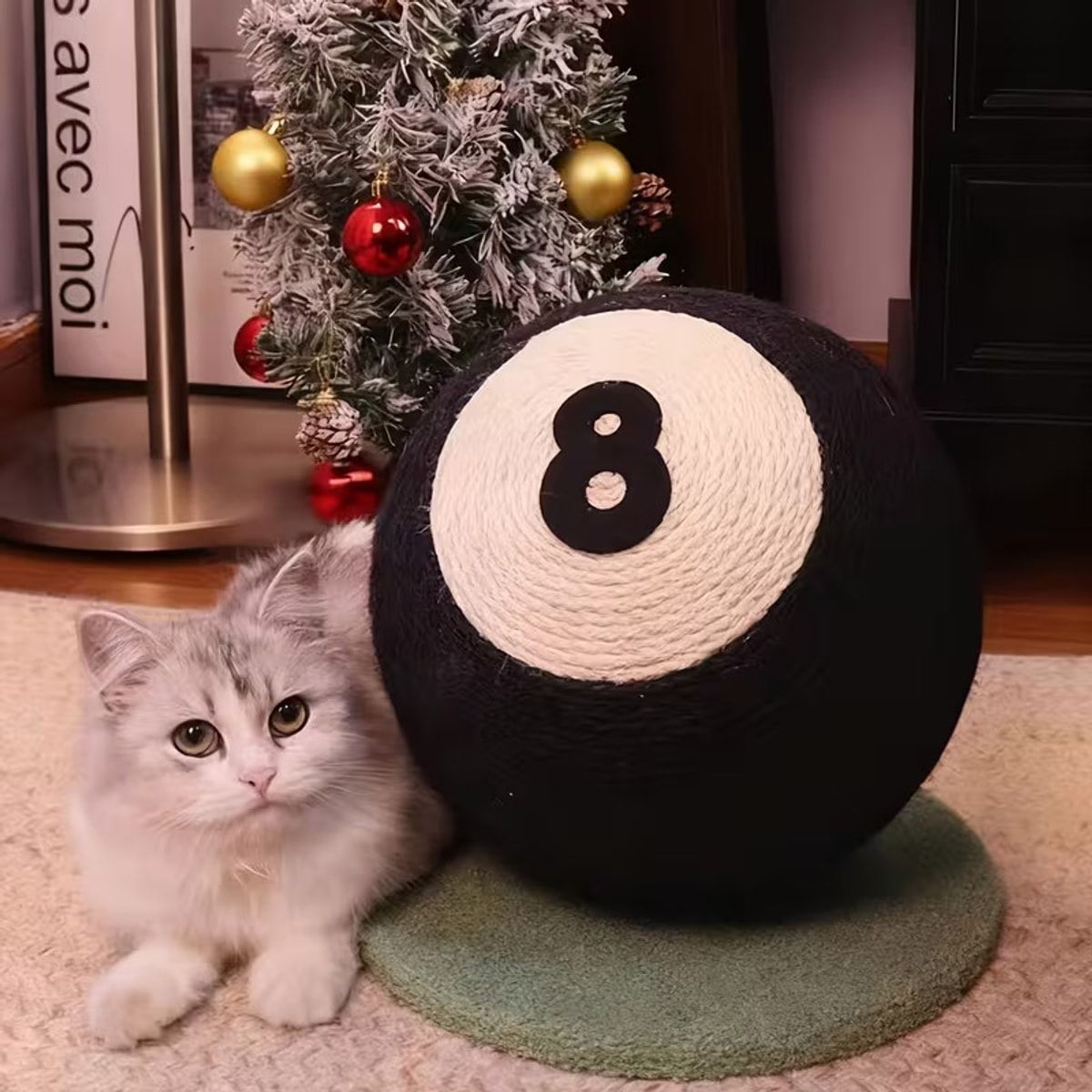 Black 8 Ball Sisal Cat Scratcher Toy Stand