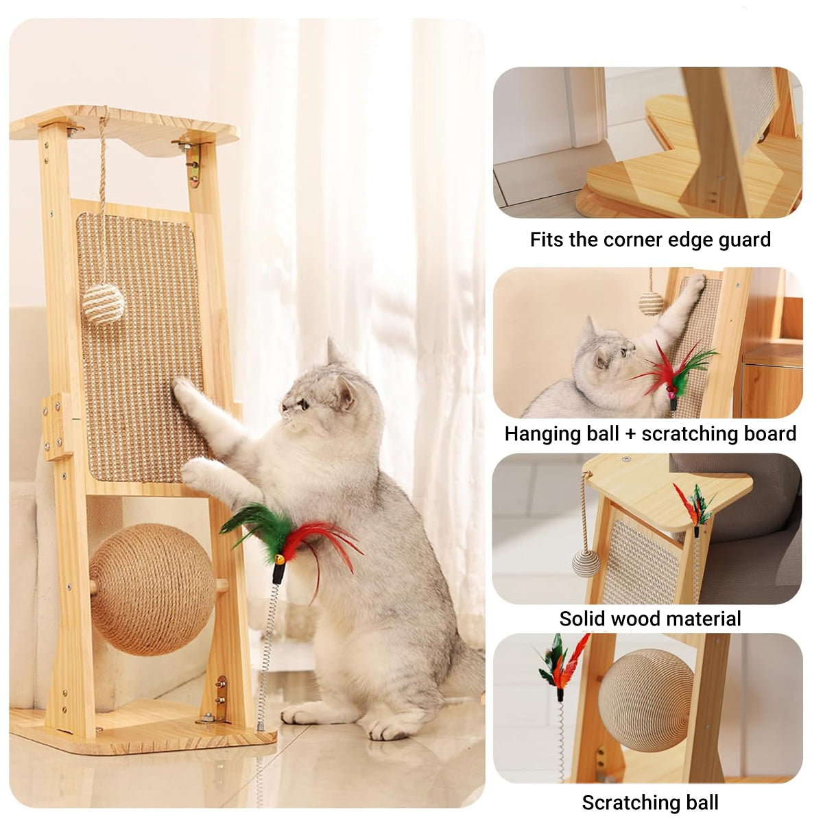 Vertical Play Tower with Sisal Cat Scratching Post and Toys