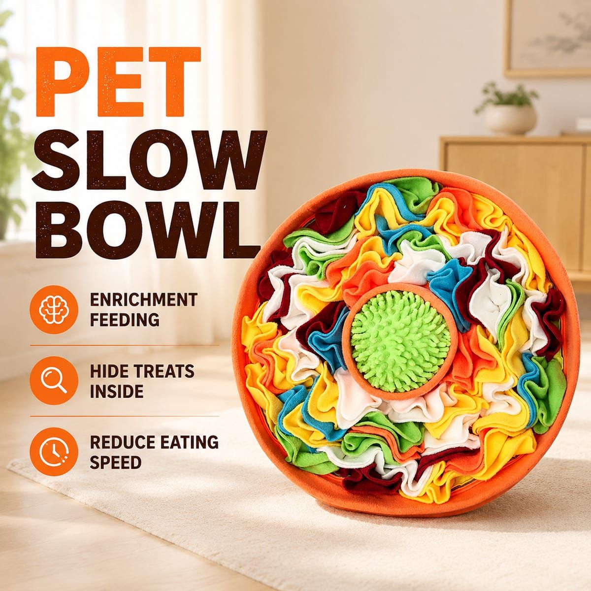 Orange Dog Snuffle Mat with Slow Feeding Bowl
