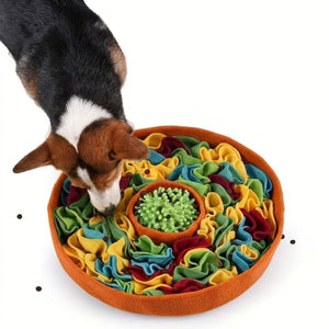 Orange Dog Snuffle Mat with Slow Feeding Bowl