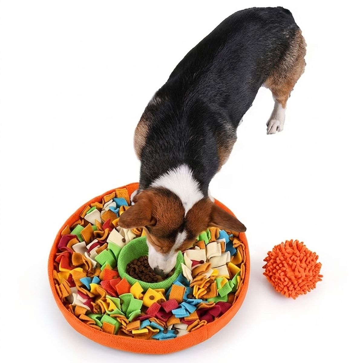Orange Dog Snuffle Mat with Slow Feeding Bowl