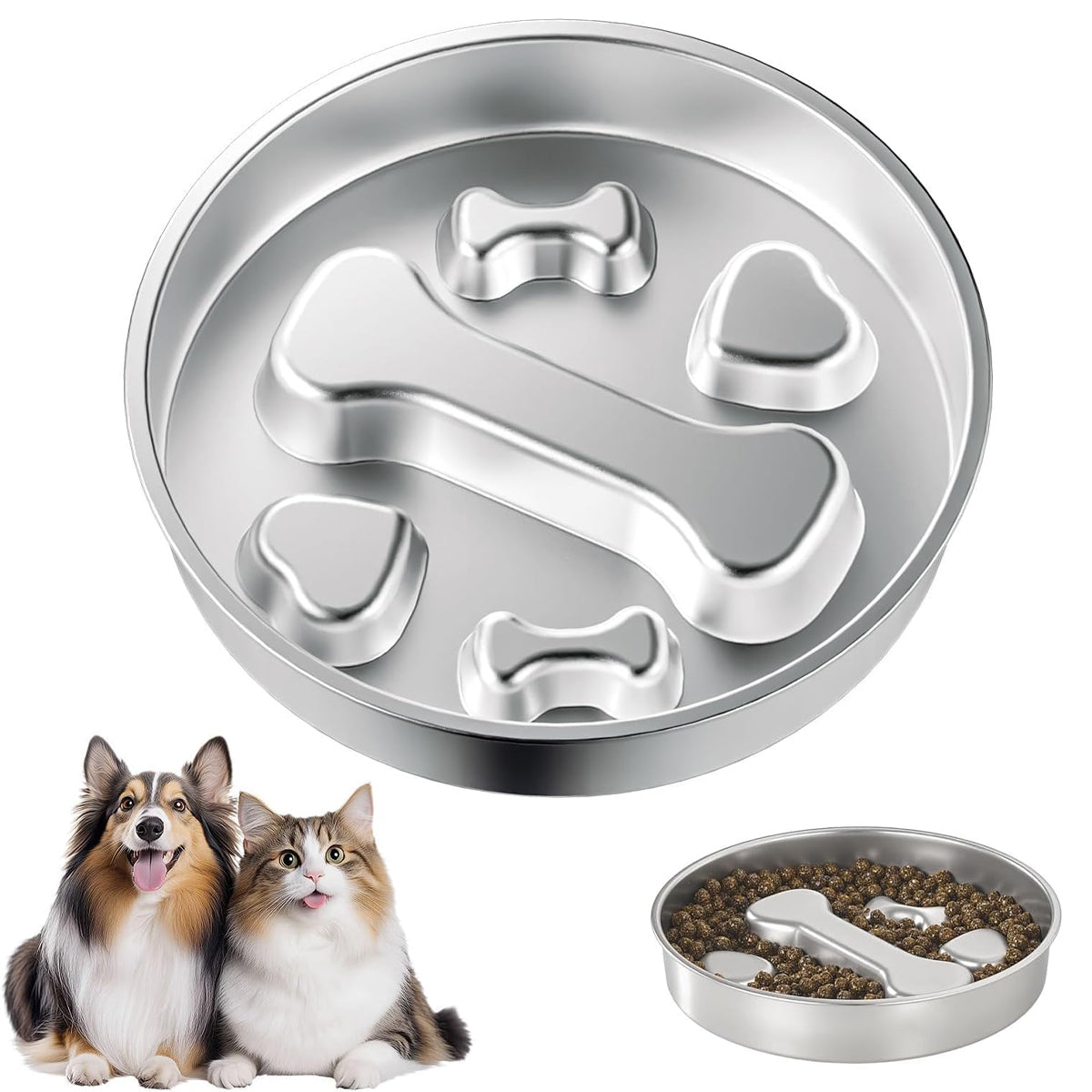Stainless Steel Slow Feeder Bowl Anti-Choke Pet Feeding Dish