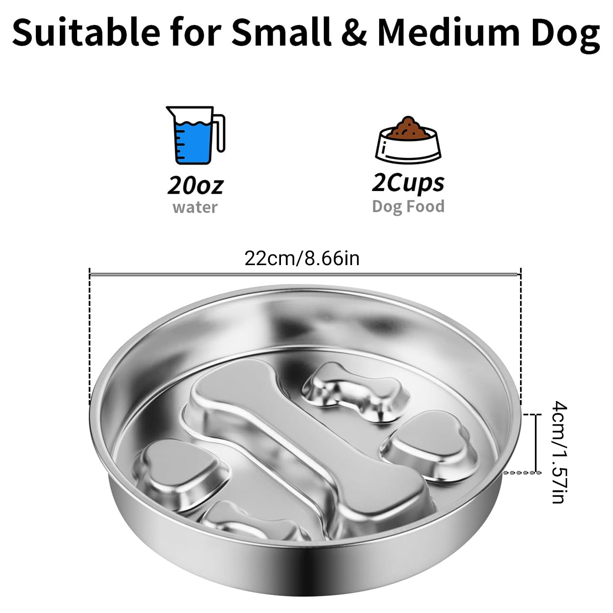 Stainless Steel Slow Feeder Bowl Anti-Choke Pet Feeding Dish