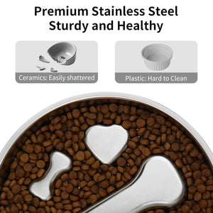 Stainless Steel Slow Feeder Bowl Anti-Choke Pet Feeding Dish