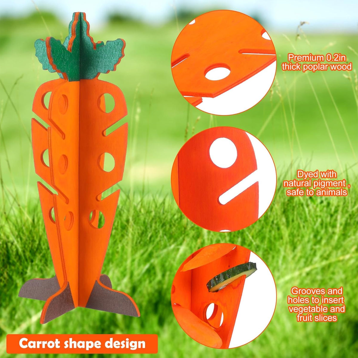 Wooden Small Pet Food Dispenser Carrot Shape