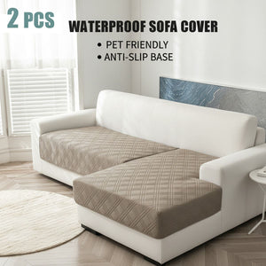 2 Pcs Khaki Waterproof Quilted Pet Sofa Covers