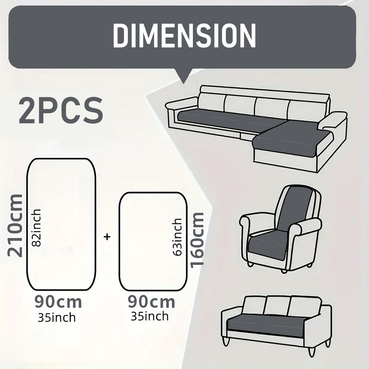 2 Pcs Khaki Waterproof Quilted Pet Sofa Covers