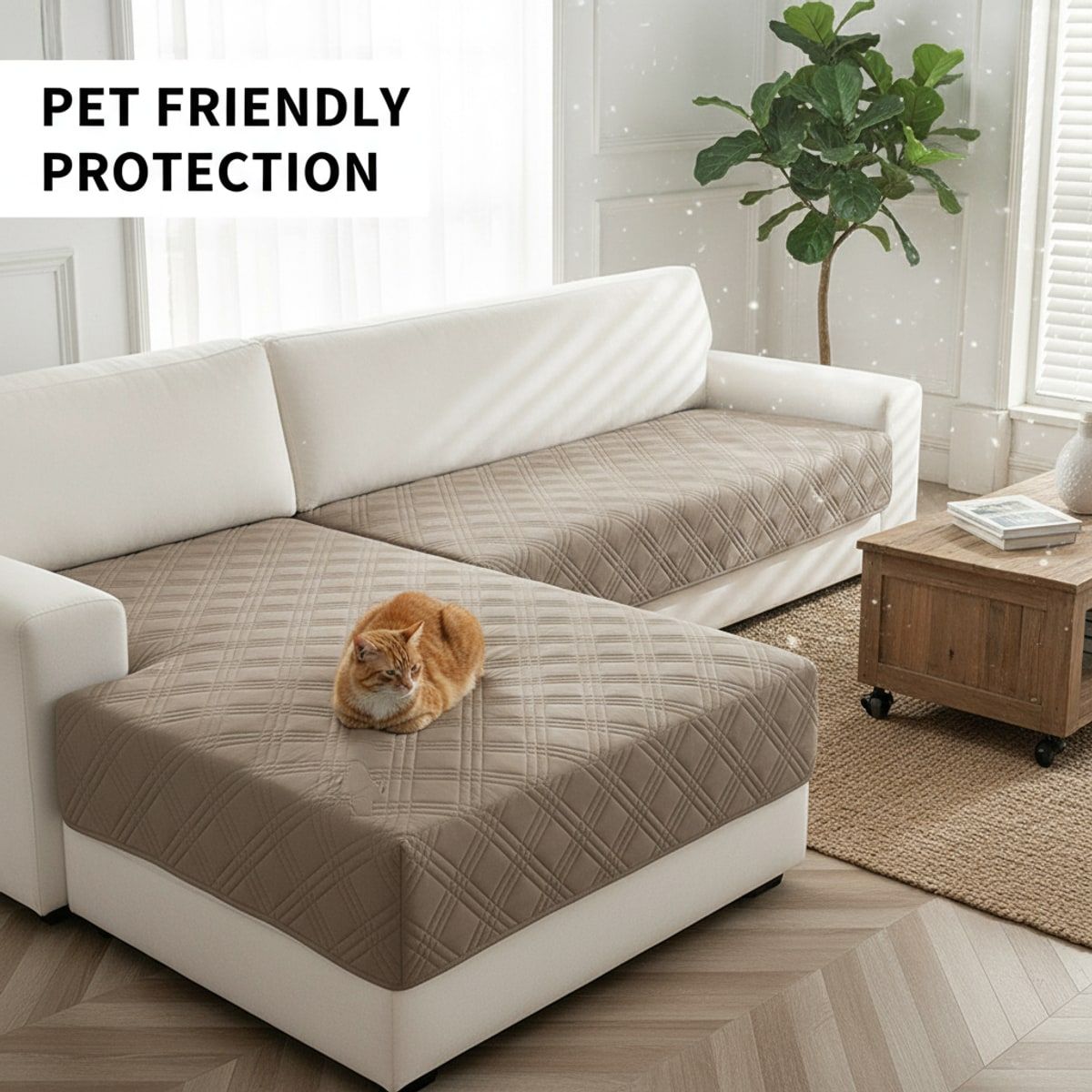 2 Pcs Khaki Waterproof Quilted Pet Sofa Covers