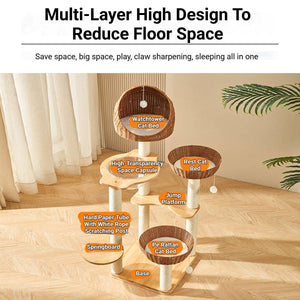 Wood Cat Climbing Frame With Rattan Beds
