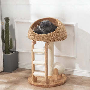 Solid Wood Cat Tree With Sisal Scratching Posts