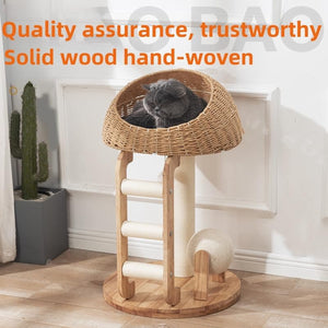 Solid Wood Cat Tree With Sisal Scratching Posts