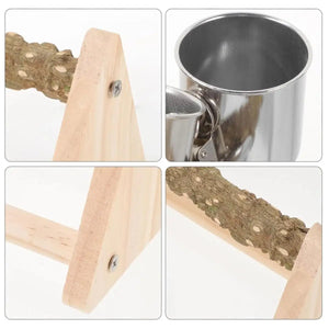 Wooden Desktop Feeder with Bowls Ideal Bird Perch Stand for Small Parrots