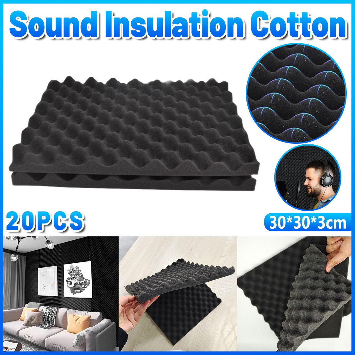 20PCS Acoustic Foam Panels 30x30cm Egg Crate