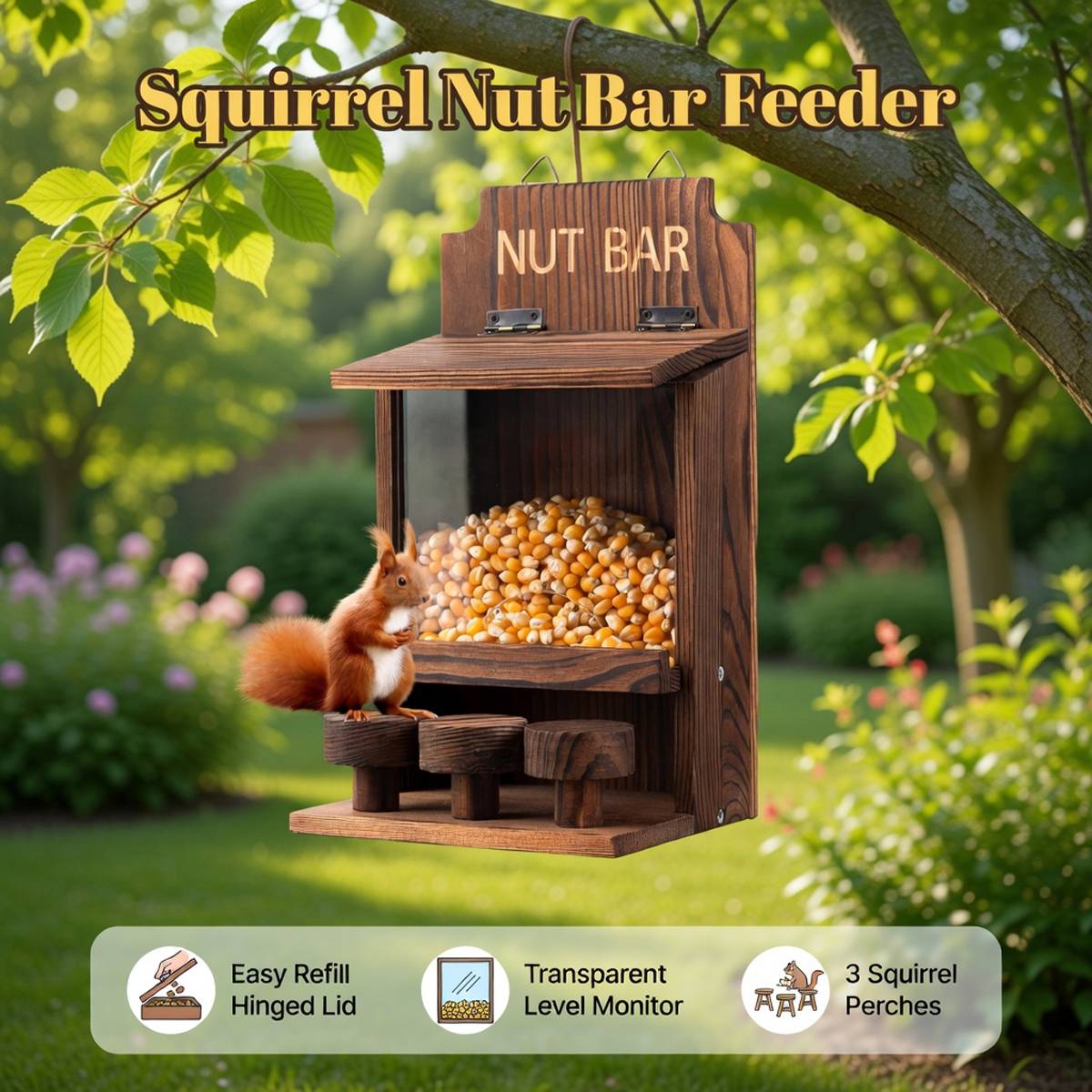 Squirrel Feeder Wooden Nut Bar Outdoor Hanging Feeder