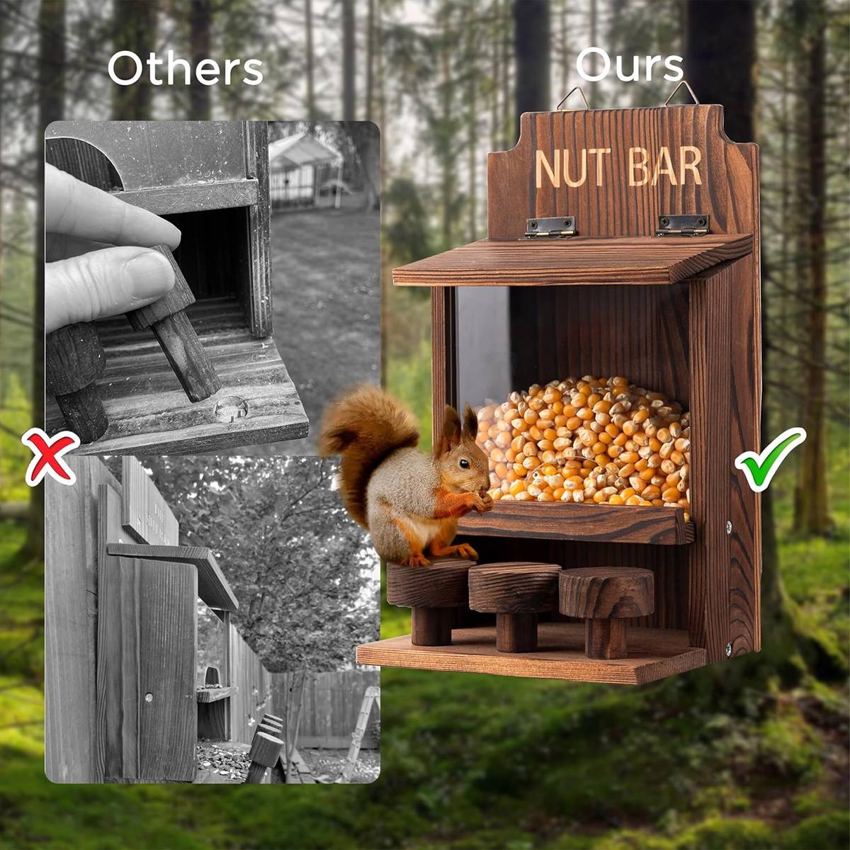 Squirrel Feeder Wooden Nut Bar Outdoor Hanging Feeder