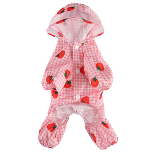 Strawberry Plaid Dog Raincoat Waterproof Pet Jacket with Hood