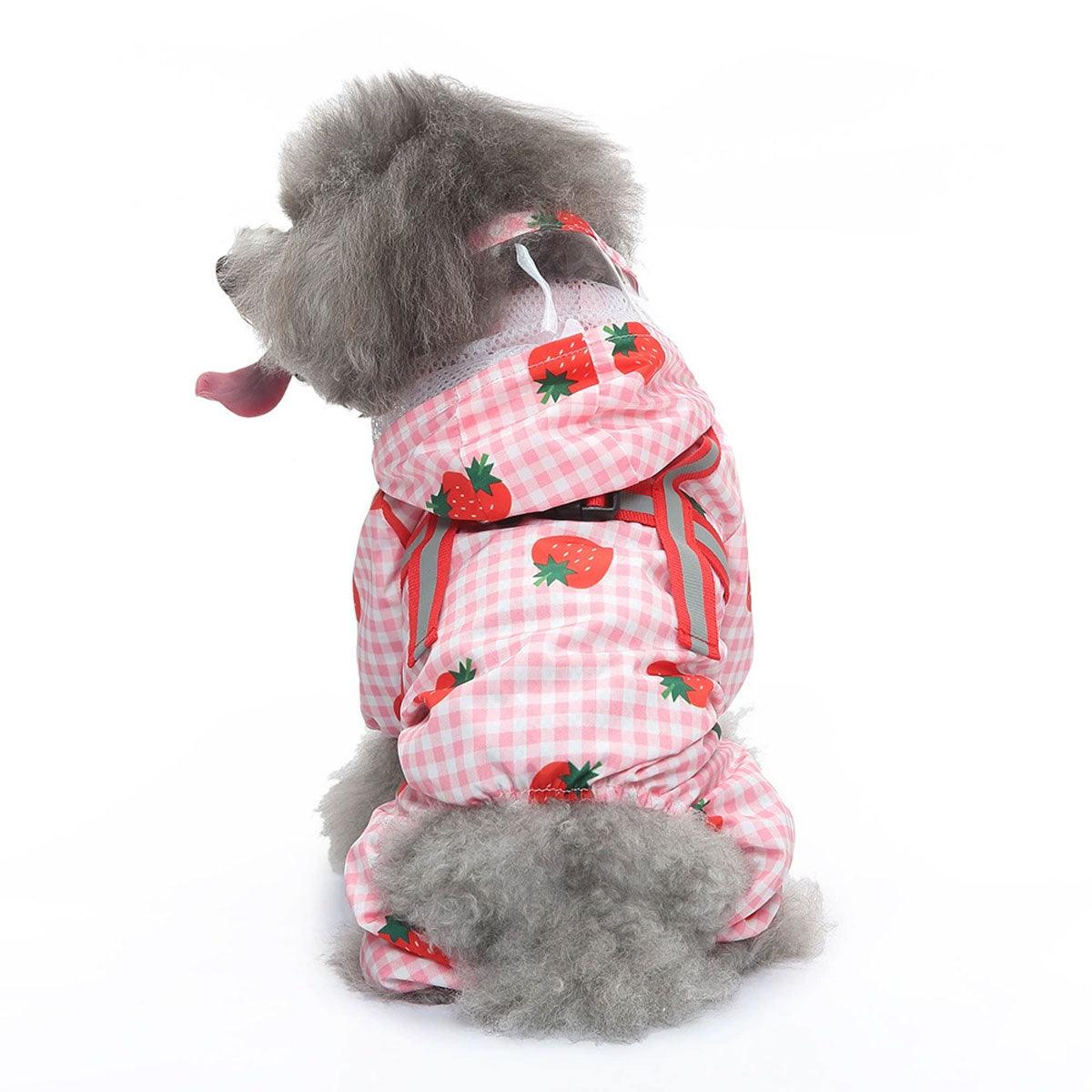 Strawberry Plaid Dog Raincoat Waterproof Pet Jacket with Hood