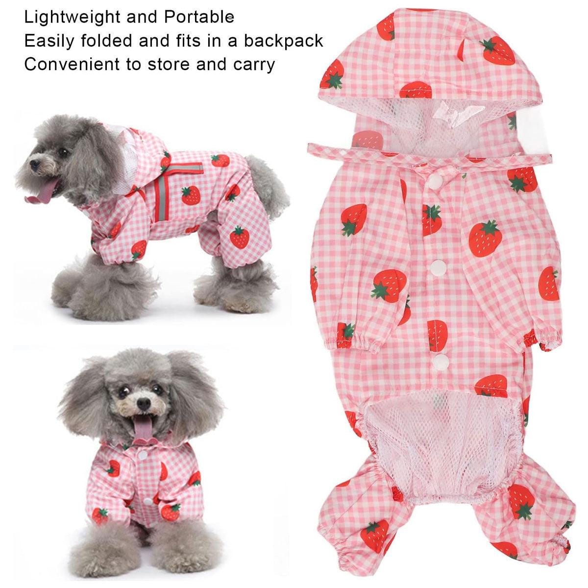 Strawberry Plaid Dog Raincoat Waterproof Pet Jacket with Hood