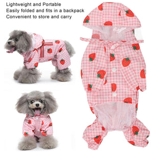 Strawberry Plaid Dog Raincoat Waterproof Pet Jacket with Hood