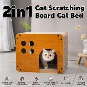 Cat Scratching Board 2 In 1 Wooden Cat Bed