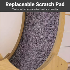 Spacious Wooden Cat Treadmill with Scratch Pad & Quiet Rollers