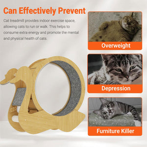 Spacious Wooden Cat Treadmill with Scratch Pad & Quiet Rollers