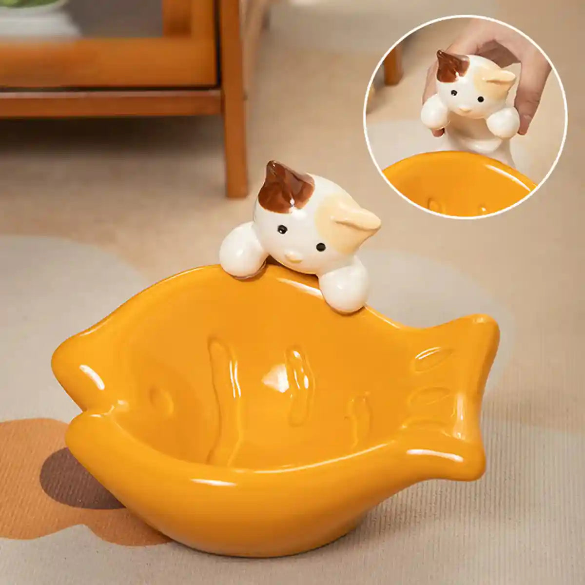 Tilted Ceramic Cat Bowl with Neck Support for Cats and Small Dogs