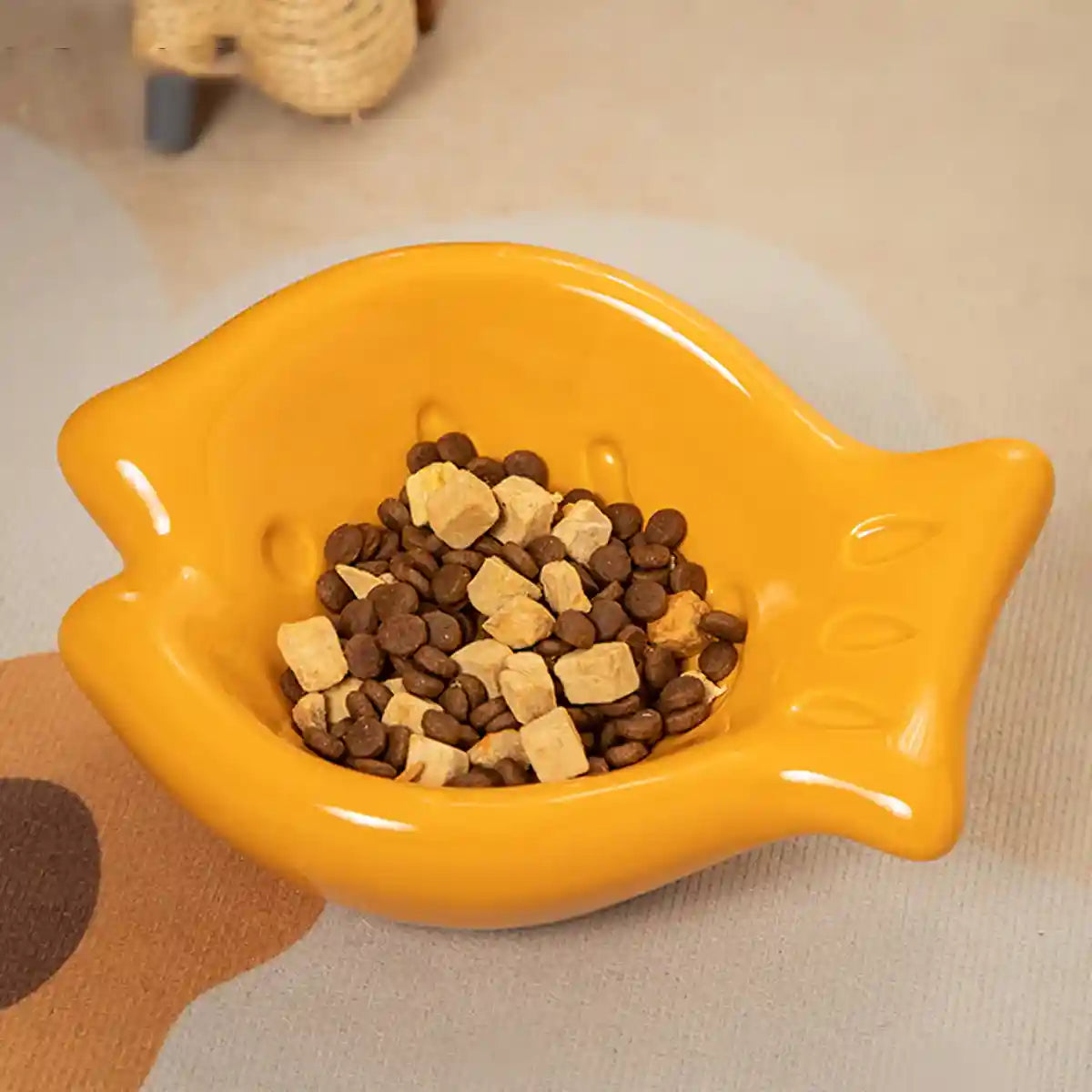 Tilted Ceramic Cat Bowl with Neck Support for Cats and Small Dogs